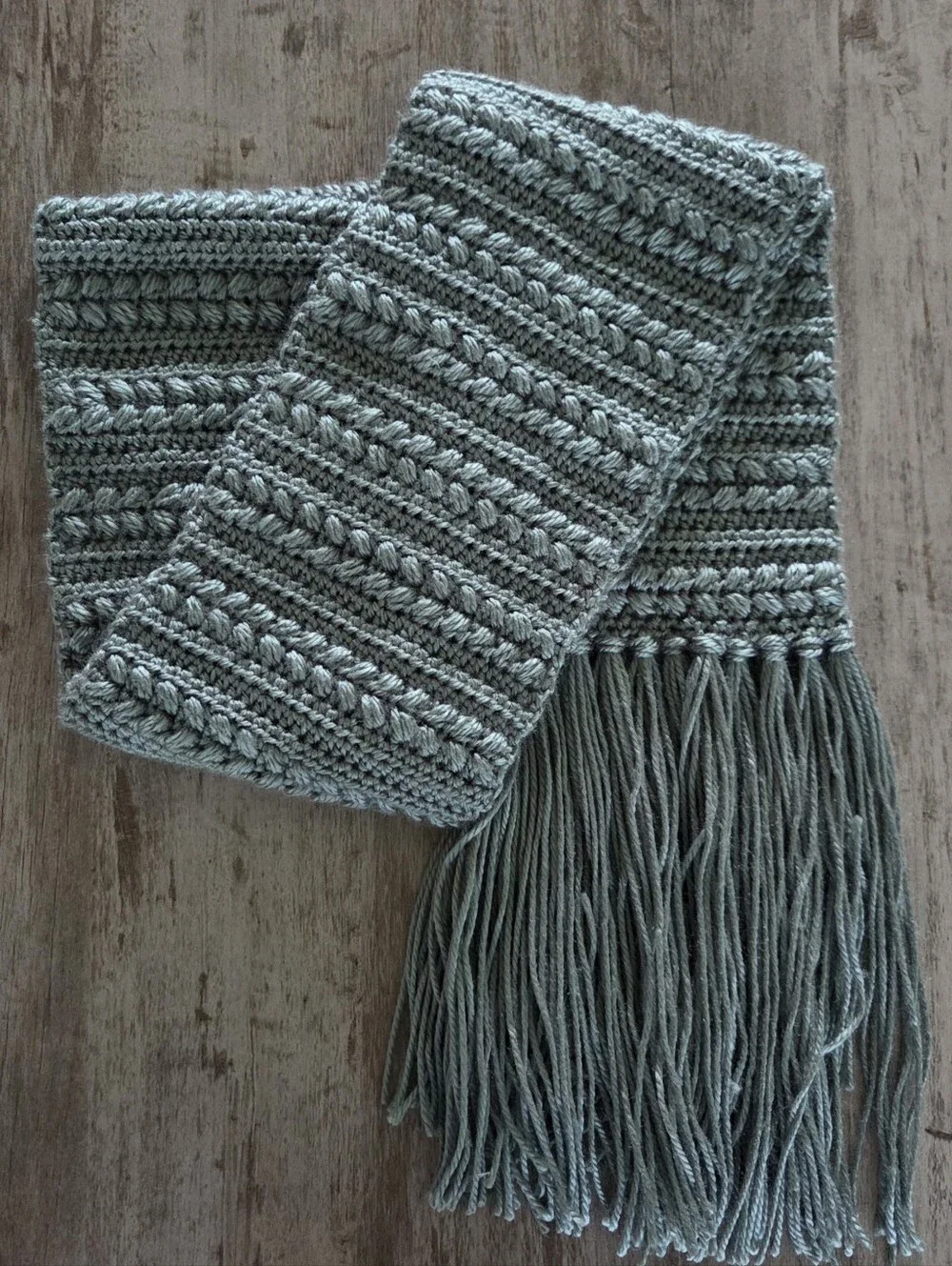 Winter Scarf Crochet Wheat Stitch pattern Moss Green New!